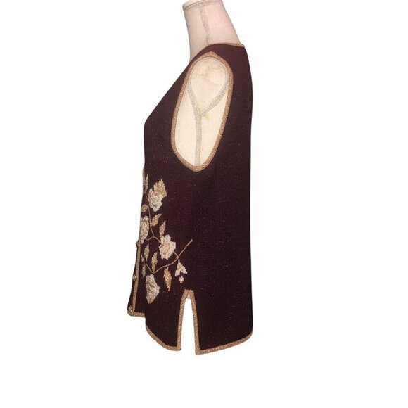 JACLYN SMITH Sz S Womens Wine Metallic White Gold Pearl Embellished Sweater Vest - Picture 3 of 5